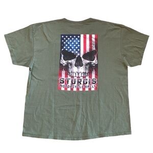 Sturgis 2021 Motorcycle Rally Short Slerve Crew Neck Green Tee Shirt Size XXL